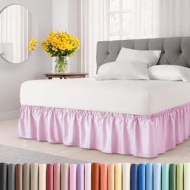 Falda de Cama Doble Rosa Claro con Volantes - Volantes de Calidad de Hotel para Camas matrimoniales de 15 Pulgadas - Falda de Cama elástica con Volantes para un fácil Ajuste con Tela cepillada
