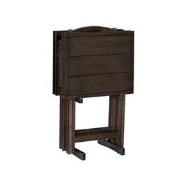 Powell Furniture Linon Lisbon Five Piece Wood Tray Table Set in Gray