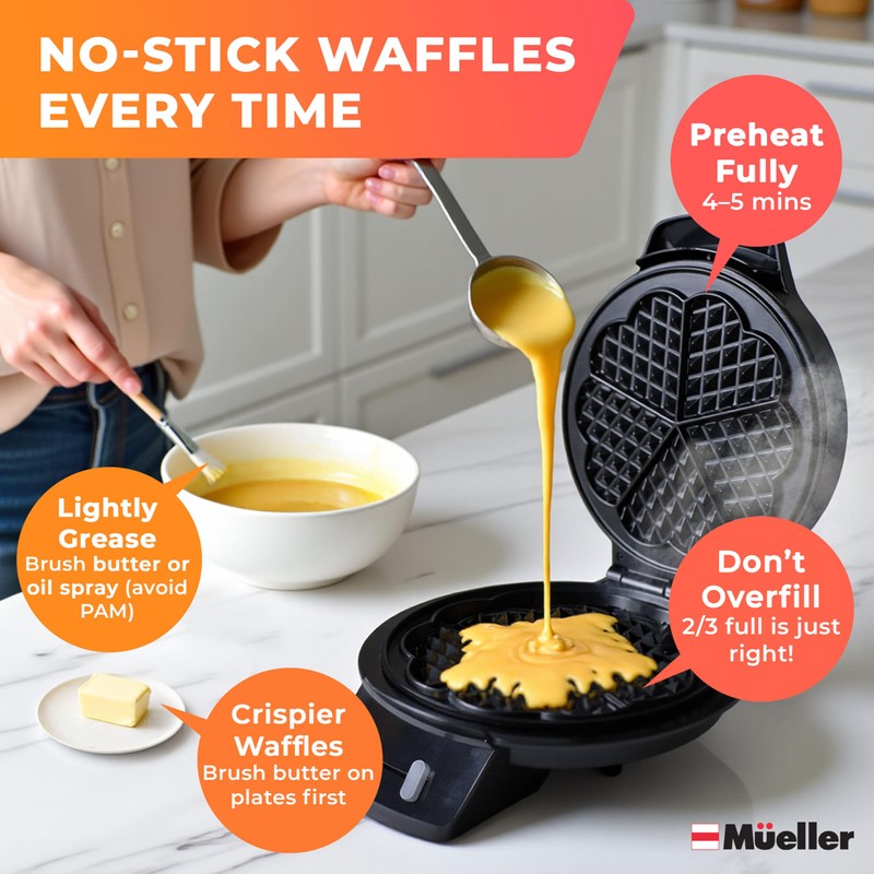 Mueller Heart 5 Waffle Maker, Norwegian Waffle Iron, Adjustable Browning