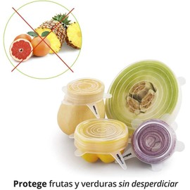 RabbitStorm Tapas Elásticas de Silicona, Envoltura Plástica Reutilizable Alternativa para Cubetas y Recipientes de Almacenamiento, Conjunto de 6 Tamaños Diferentes, para Mantener los AlimentosFrescos. Resistentes al Calor, Refrigeración, Antiderrames. Exc
