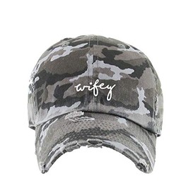 Wifey Vintage Baseball Cap Embroidered Cotton Adjustable Distressed Dad Hat Gray Camo
