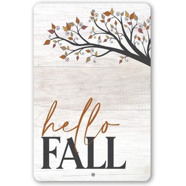Fall Decor for Home - Hello Fall - Metal Sign - Best Fall Decorations - Perfect Aesthetic Farmhouse Fall Decor and Cute Fall Decor Wall Art (Size 8" x 12")