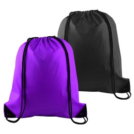 PLULON 2Pcs Drawstring Bags Bulk Drawstring Backpack Black Purple String Backpack Cinch Sack Sport Gym Backpack Bags for Yoga Traveling Outdoor Sports