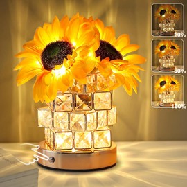 BBGISHO Sunflowers Flower Lamp Touch Lamp Sunflower Cordless Table Lamp,3 Color Crystal Lamps Touch Bedside Lamps Infinitely Dimming Small Night Light,Nightstand Lamp for Bedroom Living Room