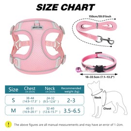 FINEASY Dog Harness with Lead, Reflective, Dog Harness for Small Dogs, Safety Harness Dog Escape Proof, Chest Harness for Pets, Cats, Small, Puppies (Pink, M)