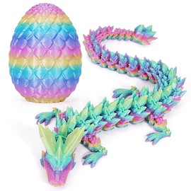 phxdance 3D Printed Dragon Egg, Dragon Egg with Dragon, Mysterious Dragon Toy, Movable Dragon, Dragon Toy for Easter Decoration (Rainbow Colours)