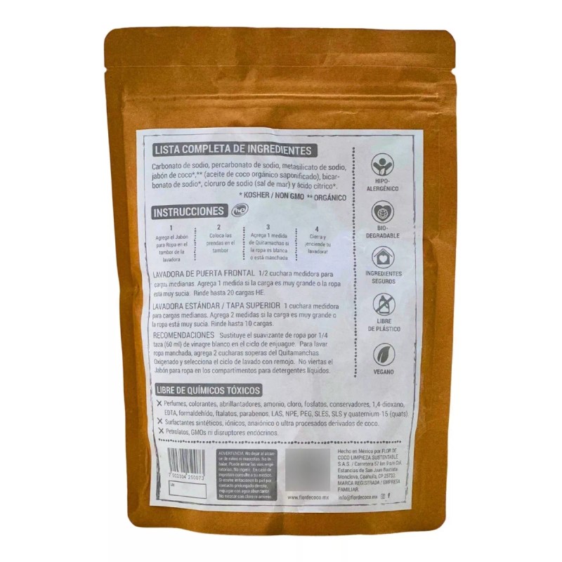 Flor De Coco Jabón Ropa Polvo Concentrado Orgánico Flor De