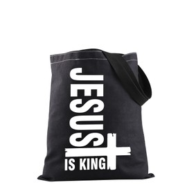 JXGZSO Christian Prayer Faith Shopping Bag Jesus Is King Tote Bag Bible Verse Tote Bag Christian Gift Religious Gift (Jesus Is King Tote CA)