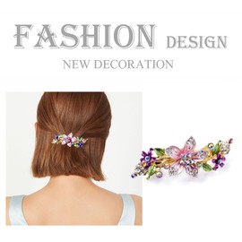 Textention 4 Pack Luxury Flower Leaf Jeweled Crystal Rhinestone Glitter Sparkly Metal Hair Barrettes Snap Clips Hairpins Hair Clilps Claws Clamps for Women Ladies