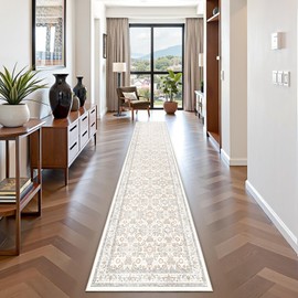 WITSHOCK Hallway Washable Runner Rug 2x6：Vintage Floral Laundry Kitchen Runners Washable Low Pile Non Slip Small Rugs for Entryway Bedroom Dining Room Corridor,Camel