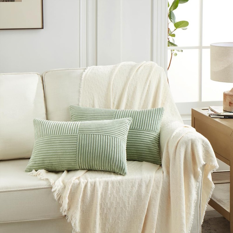 Fancy Homi Sage Green Lumbar Decorative Throw Pillow Covers 12x20