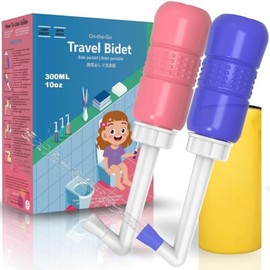 AQUAMASTER- Bidé portátil de viaje Aquamaster, negro y azul, capacidad de 300 ml, con bolsa de almacenamiento, para higiene personal de adultos, camping, senderismo (azul + rosa, 300 ml)