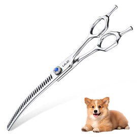 ULG 7.5” Curved Chunker Scissors for Dog Grooming 55%-60% Thinning Rate 30 Teeth Professional Downward Chunker Shears 440C Japanese Stainless Steel Tension Adjustable Left & Right Handed