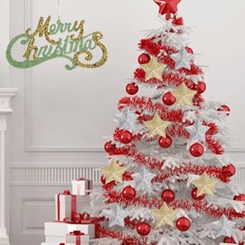 KASESSS Christmas Tree Decorations, 1PCS Merry Christmas Letter Plaques and 12PCS 3D Star, Shiny Christmas Decorations Tree, Xmas Tree Decorations for DIY, Funny Christmas Tree Hanging Ornaments