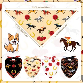 Sanwuta 4 Pcs Derby Dog Bandana Run for The Roses Dog Bandana Adjustable Horse Racing Triangle pet Scarf Jockey Attire Accessories for Small Medium Pet