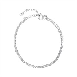 Silverly 925 Sterling Silver Double Strand Ball and Cable Chain Bracelet - Adjustable Dainty Chains for Women - Solid Silver Multi-Strand Bracelets - Minimalist Jewellery Gift for Her