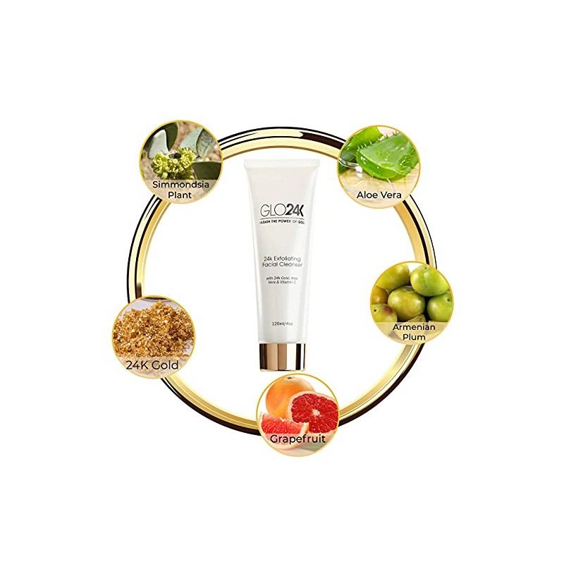 GLO24K Limpiador facial exfoliante con oro de 24 k, microdermoabrasión