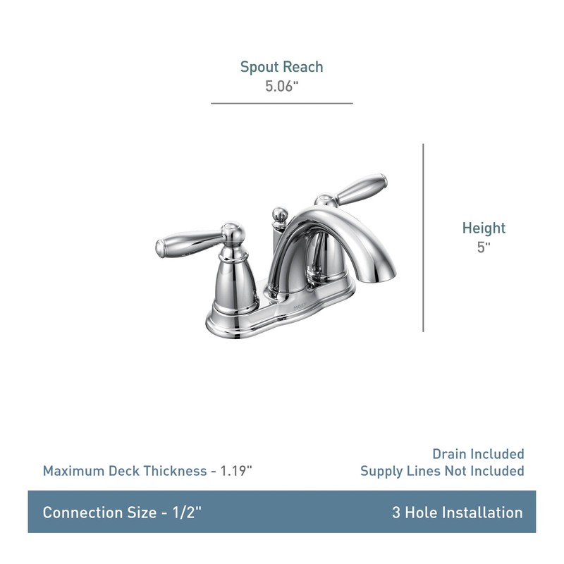 Moen Brantford Chrome Two-Handle Low-Arc Traditional Centerset Bathroom Faucet with