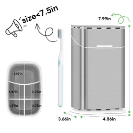 Toothbrush Holders with Cover - 5 Slots Tooth Brush Holder for Bathroom, Detachable Bathroom Counter Organizer with Drainage Kids Toothbrush and Toothpaste Holde, Silver