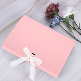 10 Pcs Large Gift Box with Lid, 26 x 17.5 x 3 cm, Large Closure Party Boxes for Present with Silk Ribbon Wrapping Box for Weddings Christmas Birthday Holidays Valentines Day