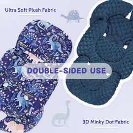 Pea Pod Infant Car Seat Insert with Strap Covers, All in One Reversible Baby Car Seat Head Support for Newborn, 3D Soft Minky Carseat Cushion for Preemie to Infant, Stroller, Swing, Bouncer, Dinosaur