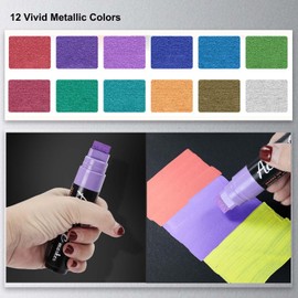 12-Color Metallic Acrylic Paint Markers,15mm Felt Tip for Rock, Canvas, Wood, Glass & Outdoor Art