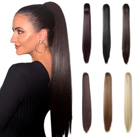 Benehair Ponytail Hair Extensions Claw Clip in 21 Inches Long Straight Ponytail Extensions Natural Brown Hair Pieces for Women(Natural Brown, 140g)