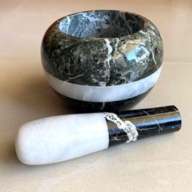 Gusto Nostro Natural Marble Mortar and Pestle Set | 5 Inch - 2.5 Cup Large Mortar Pestle Set for Grinding Herbs, Nuts, Grains | Pesto Grinding and Guacamole Stone Bowl | Marble Spice Crusher