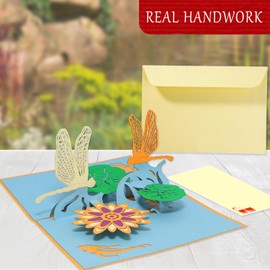 LINPOPUP® Pop-Up Card, Garden, Birthday Card, for Mum, Wife, Girlfriend, Grandpa, Husband, Garden Voucher with Fish, Dragonfly, Pond, N287