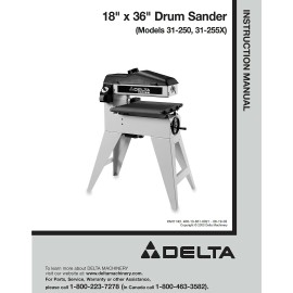 Delta 31-250 31-255X 18 x 36" Drum Sander Instructions Manual