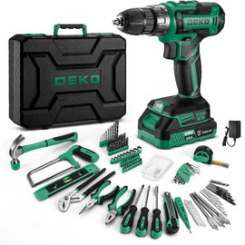 Green Drill Tool Kit Set: 20V Cordless Power Drill Tool Box with Battery Electric Drill Driver for Men Home Hand Repair Basic Toolbox Tools Sets Drills Case