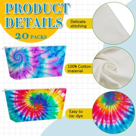 Sanwuta 20 Pcs Cotton Bags for Tie Dying Tie Dye Kit Items Things to Tie Dye Blank Pure Cotton Pencil Comestic Makeup Bags Suitable for Large Groups Tie Dye Party Project (12 x 7.5 x 2.7)