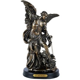 Pacific Giftware St. Michael San Miguel The Great Protector Archangel Defeating Satan Figurine 8 Inch Tall Wooden Base with Brass Name Plate
