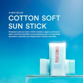 TOCOBO [TOCOBO] Barra solar suave de algodón SPF50+ PA+++ 0.67 onzas / 0.67 oz | Ingredientes naturales, antisebo, sensación mate suave | EWG Green + sin PEG, barra solar vegana coreana para la cara