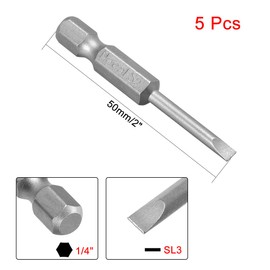 sourcing map 5 Pcs 3mm Slotted Tip Magnetic Flat Head Screwdriver Bits, 1/4 Inch Hex Shank 2-inch Length S2 Power Tool