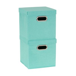 Household Essentials 806-1 Café Lids and Handles | 2 Pack | Teal Green Linen Cube Bin Storage Set, 2 Count