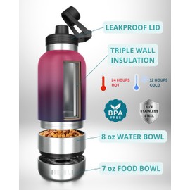 HEMLI 32 oz. Dog Water Bottle, Insulated Dog Travel Water Bottle, Stainless Steel Pet Water Bottle Dispenser Portable Food and Water Bowl for Dogs with Carrying Case for Walking Dog Canteen Travel Kit