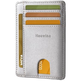 Hoewina Slim Wallet for Men, Credit Card Holder Wallet, Minimalist Design - RFID Blocking Front Pocket Leather Thin Wallet for Men and Women(Sand Silver)