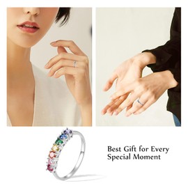 E Jewelry Rainbow Anniversary Eternity Ring for Women, Wedding Rings, 925 Sterling Silver, Rhodium Plated or 14K Gold Plated, AAA Cubic Zirconia, Sterling Silver, Cubic Zirconia