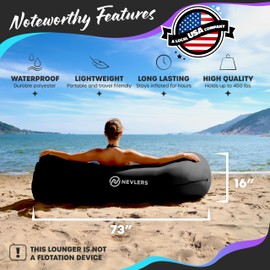 Nevlers 450Lbs Cap Outdoor Inflatable Couch for Camping in Black | Tough 210T Polyester Air Chair Inflatable Lounger | Inflatable Chairs for Movie Night, Hiking, Travel Beach Chair & Portable Hammock
