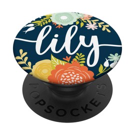 First Name Lily & Mint Flowers on Navy Blue PACH263