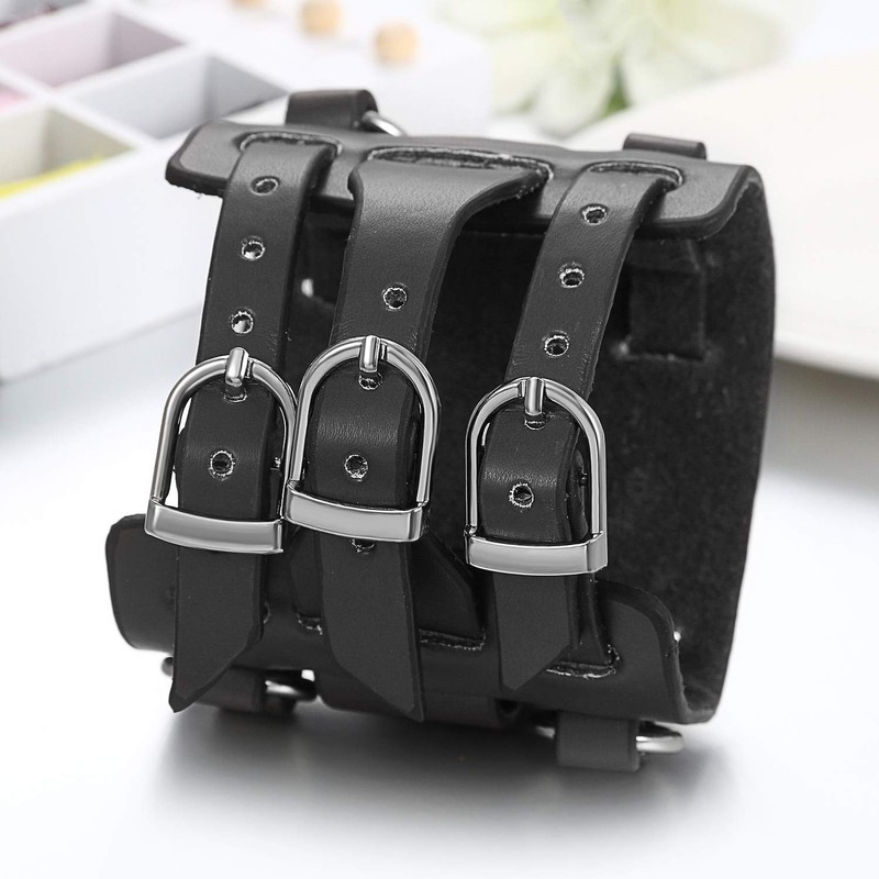 JewelryWe 2 PCS Mens Wirst Watch Hip-hop Gothic Punk 3