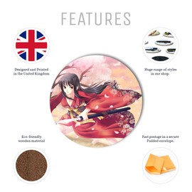 1 x Samurai Anime Girl Japanese - Round Coaster Kitchen Student Kids #2815