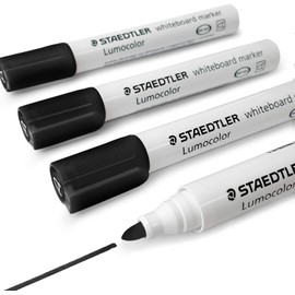Staedtler Lumocolor Whiteboard Marker Pens 351 - Dry Erase Correction Pen - Bullet Tip - Pack of 4 x Black