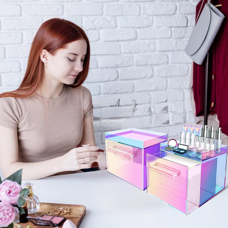 GRETJOB Rainbow Disposable Facial Towel Storage Box, Clear Acrylic Makeup