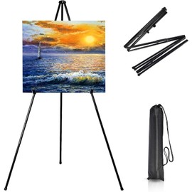 Art Easel Stand for Displaying with Carry Bag,Outdoor Portable Table-Top/Floor Tripod for Canvas,63 Inch Adjustable Aluminum Metal Easels for Wedding Sign Display & Drawing & Artist Painting (Black)