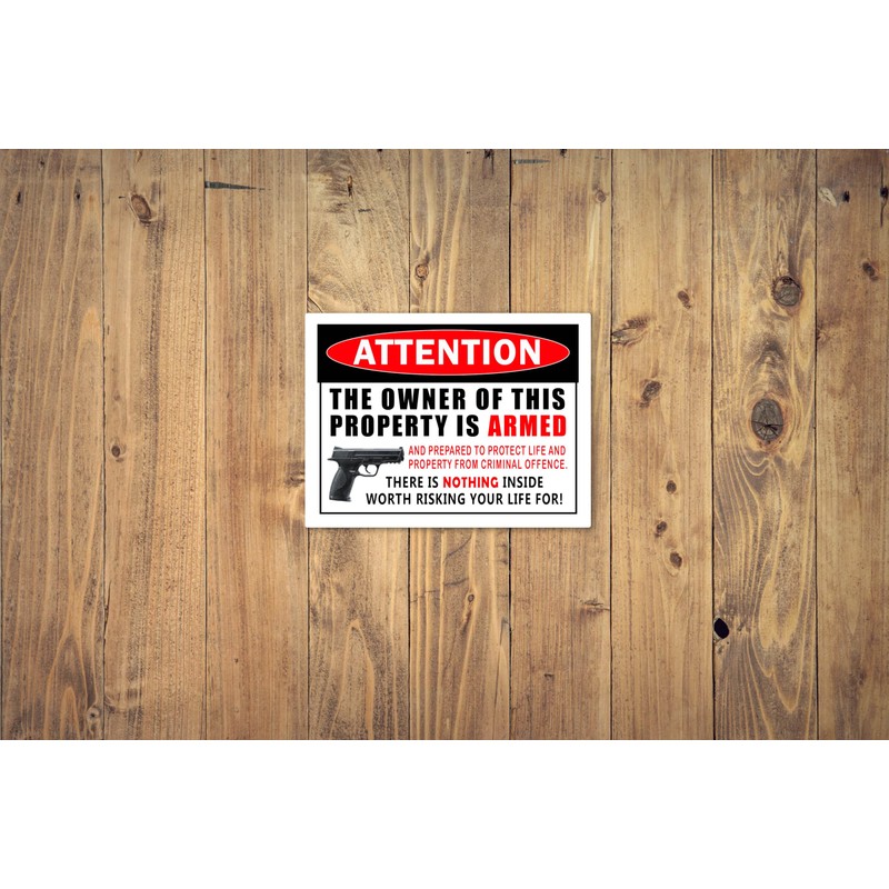 Property Security Warning Sign, Armed Owner Notice, 2nd Amendment Handgun