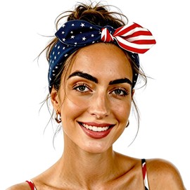 ZUYASEZ 4th of July Bows Headbands for Women USA Flag Star Hair Bands Accessories Elastic Non-Slip Hair Bow Accessories Bandana Headbands Yoga Sport Workout Hair Scarf Accessories for Girls