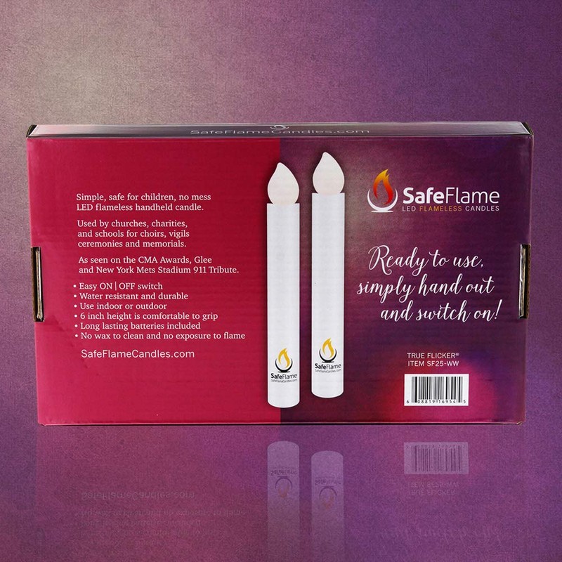 SafeFlame Hand Held LED Candles - Batteries Included - Easy