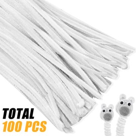 Murtenze 100 Pieces Flexible Pipe Cleaners, White Chenille Stems Craft Supplies, 6 mm x 12 Inch for DIY Crafts Project/Decorators